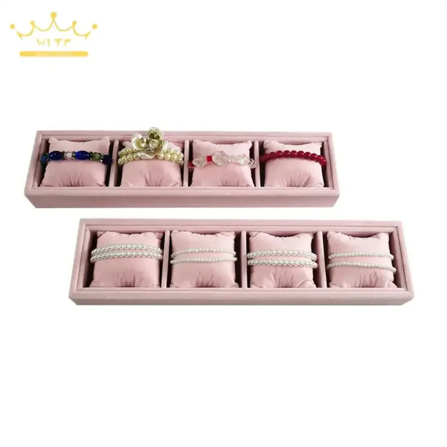 4 Grids Watch Bracelet Organizer Tray with Mini Pillows Jewelry Storage Plate Chain Watch Display Holder Tray Decorative