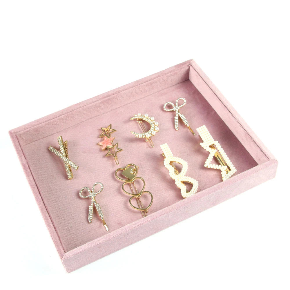 Jewelry Organizer Earring Necklace Display Stand Quality Pink Velvet Ring Tray Pendant Storage Plate Watch Bracelet Holder