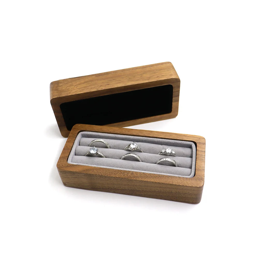 Black Walnut Rings Tray Ring Ear Stud Storage Box Rectangle Earrings Organizer Jewelry Display Tray 12.5*5.5Cm