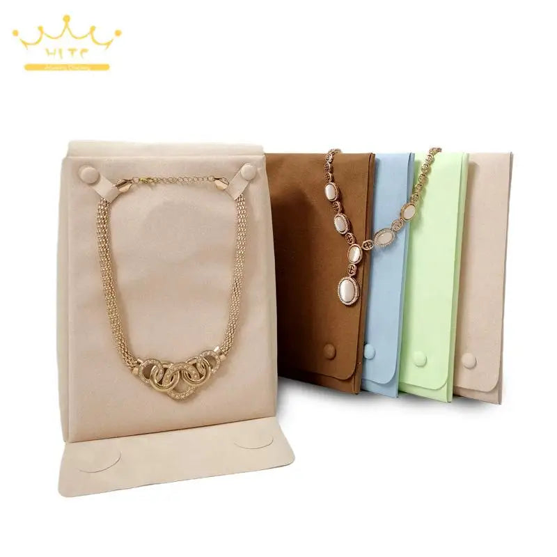 Microfiber Jewelry Display Pouch Pearl Neckalce Organizer Chain Storage Bag for Exhibition Green Blue Brown Available