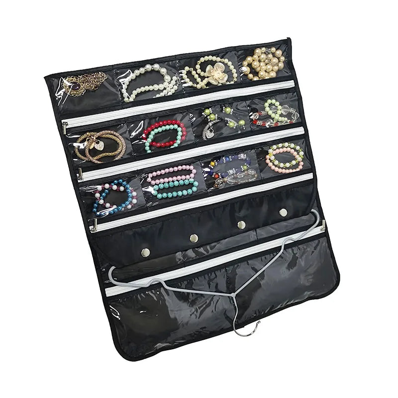 Hanging Double-Sided Zipper Jewelry Storage Bag Small Jewelry Storage Pouch Earring Necklace Hairpin Holder 56 Girds Hanging Bag