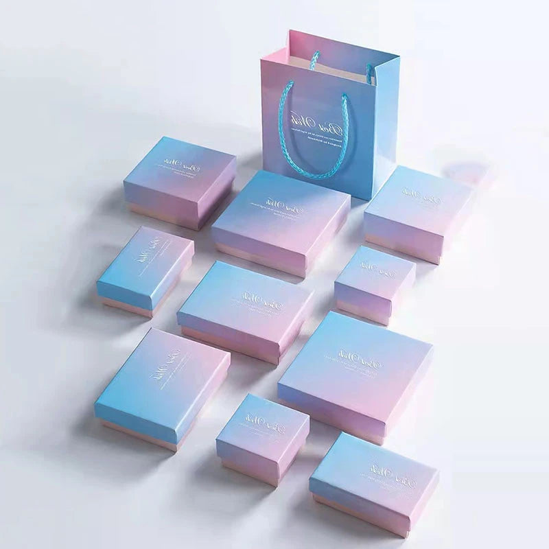 Pink Blue Jewelry Boxes Ring Earrings Gift Box Jewelry Organizers Gradient Storage Case Necklace Bracelet Packing Box Tote Bag