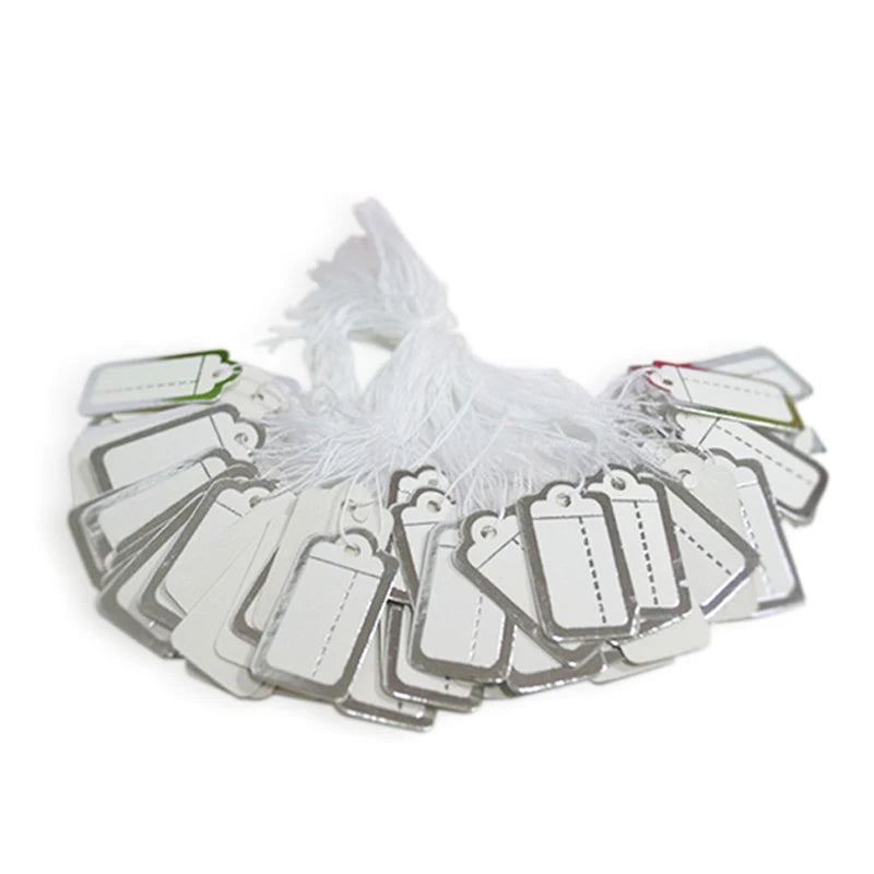 500 Pcs Jewelry Strung Pricing Price Tags with String Silver Merchandise Cloth Label Price Label