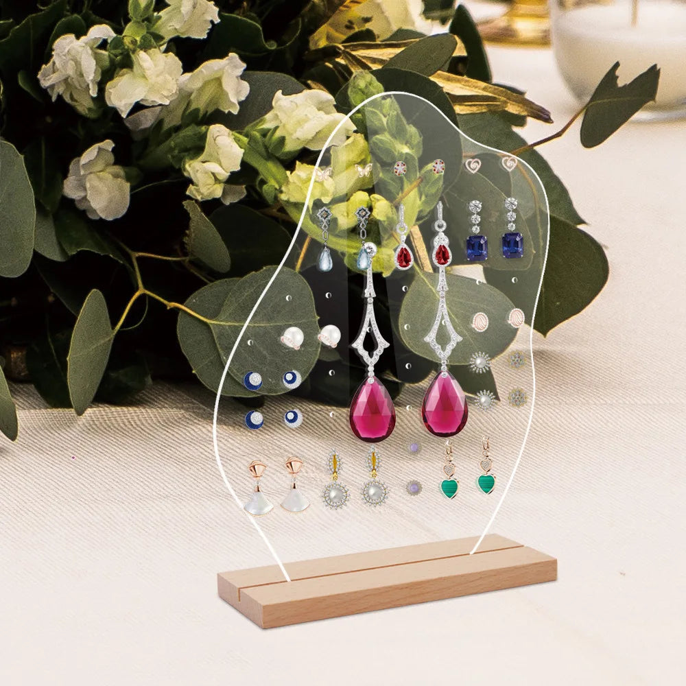 Acrylic Earrings Organizer Ear Studs Display Rack Arch Show with Wooden Bases Personal Dressing Table Jewelry Storage Rack