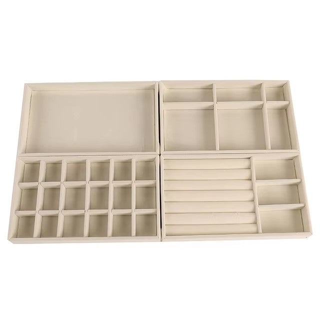 Portable Jewelry Display Tray Velvet Storage Necklace Earrings Bracelet Ring Container Organizer Holder Tray Stackable 4Pcs Prop