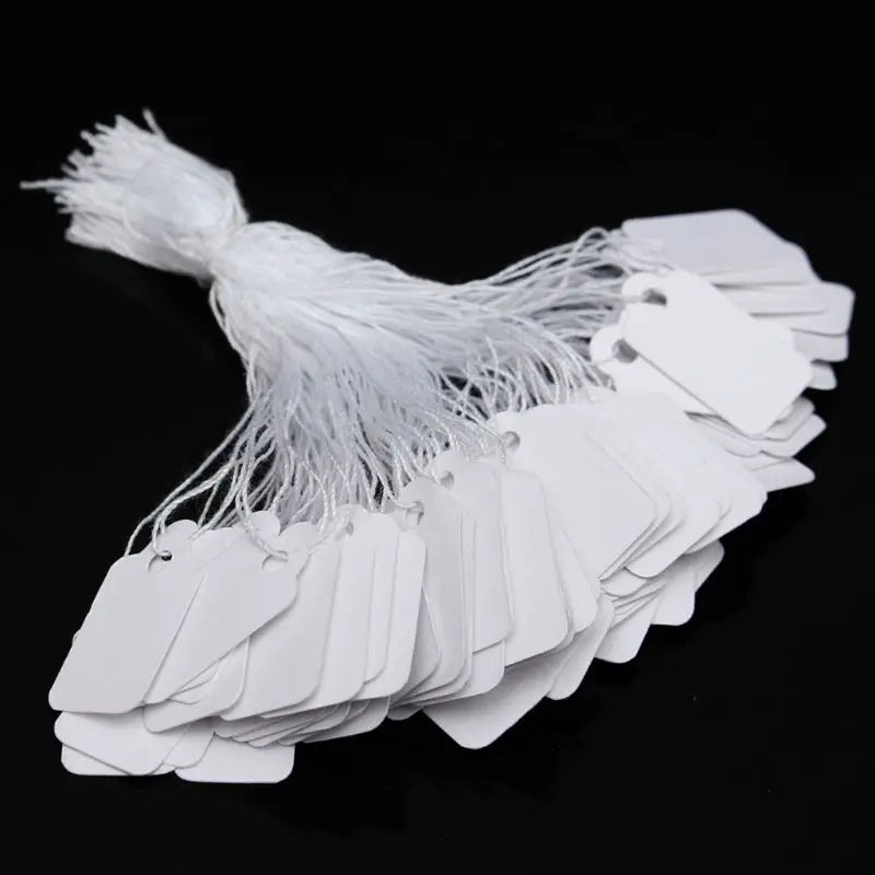 500 Pcs Jewelry Strung Pricing Price Tags with String Silver Merchandise Cloth Label Price Label