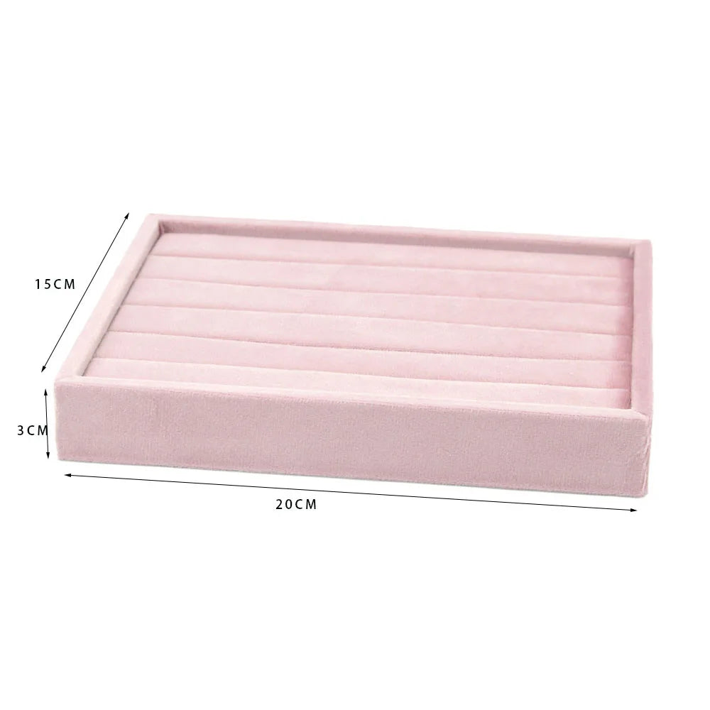 Jewelry Organizer Earring Necklace Display Stand Quality Pink Velvet Ring Tray Pendant Storage Plate Watch Bracelet Holder