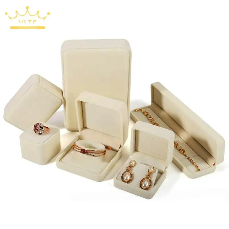 High Quality Beige Flannel Jewelry Box Jewelry Box Ring Necklace Earrings Pendant Storage Box