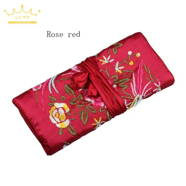 Satin Jewelry Roll Earring Bangle Holder Storage Pack Bag Travel Ring Necklace Jewellery Pouch Organizer Mix Colors