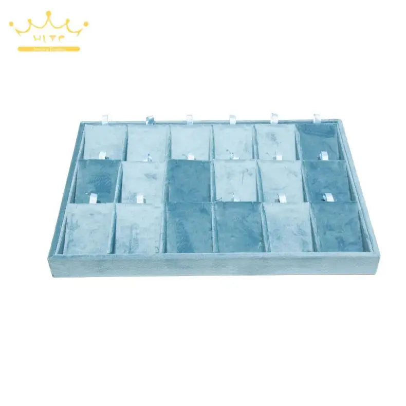 Light Blue Velvet Rings Bracelet Necklace Holder Earrings Pendant Storage Tray Jewelry Organizer Case 35*24Cm
