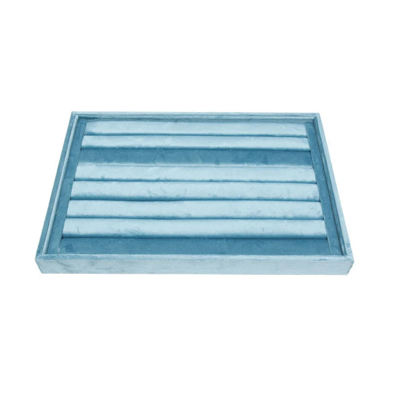 Light Blue Velvet Rings Bracelet Necklace Holder Earrings Pendant Storage Tray Jewelry Organizer Case 35*24Cm