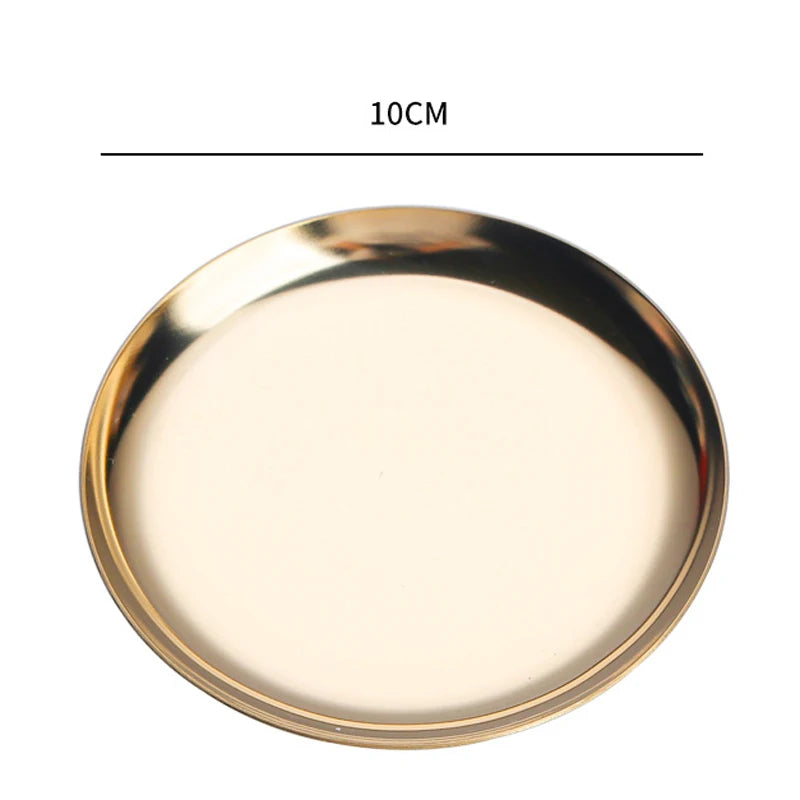 Stainless Steel Round Jewelry Display Tray Desktop Cosmetics Storage Tray Jewelry Photo Prop Tray