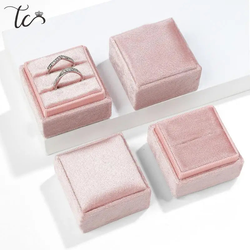 New Velvet Square Jewelry Box Earrings Single and Double Ring Box Wedding Proposal Gift Box