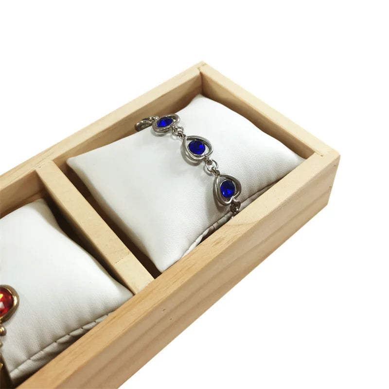 4-Grid Watch Bracelet Display Tray with Small Pillows Wooden Jewelry Storage Trays Organizer Watch Bangle Holder