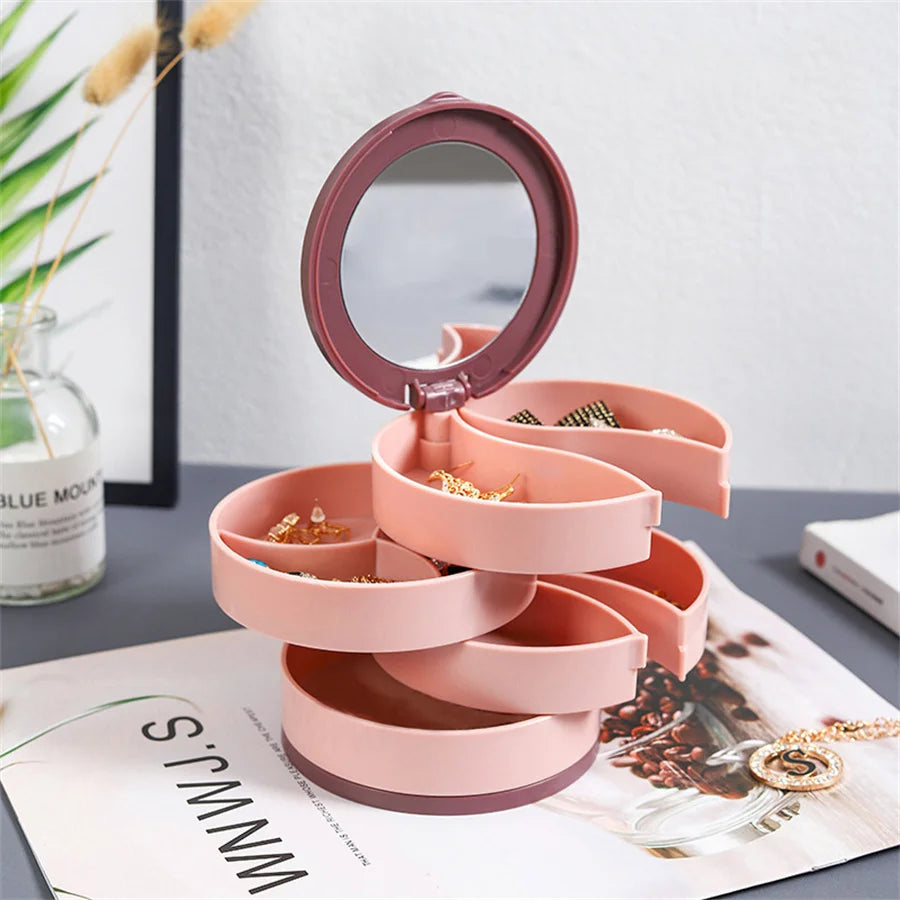 4-Layer Rotating Jewelry Storage Box Necklace Earrings Ring Organizer Holder Multi-Layer Plastic Small Items Packaging Box