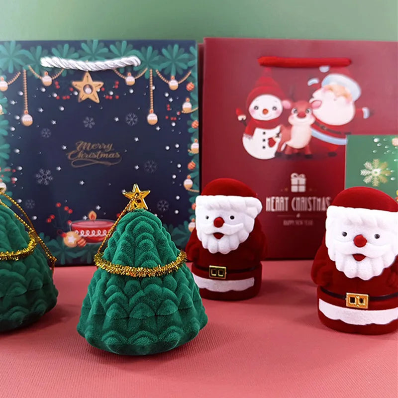 Christmas Gift Packaging Box Paper Jewelry Bag with Raffia Filler Wedding Party Necklace Ring Earring Small Accessory Gift Box