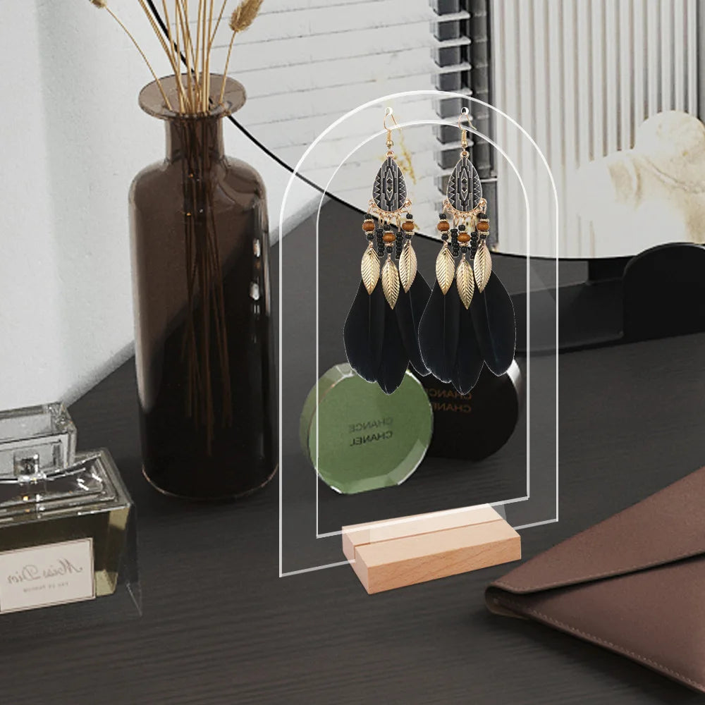 Acrylic Earrings Organizer Ear Studs Display Rack Arch Show with Wooden Bases Personal Dressing Table Jewelry Storage Rack