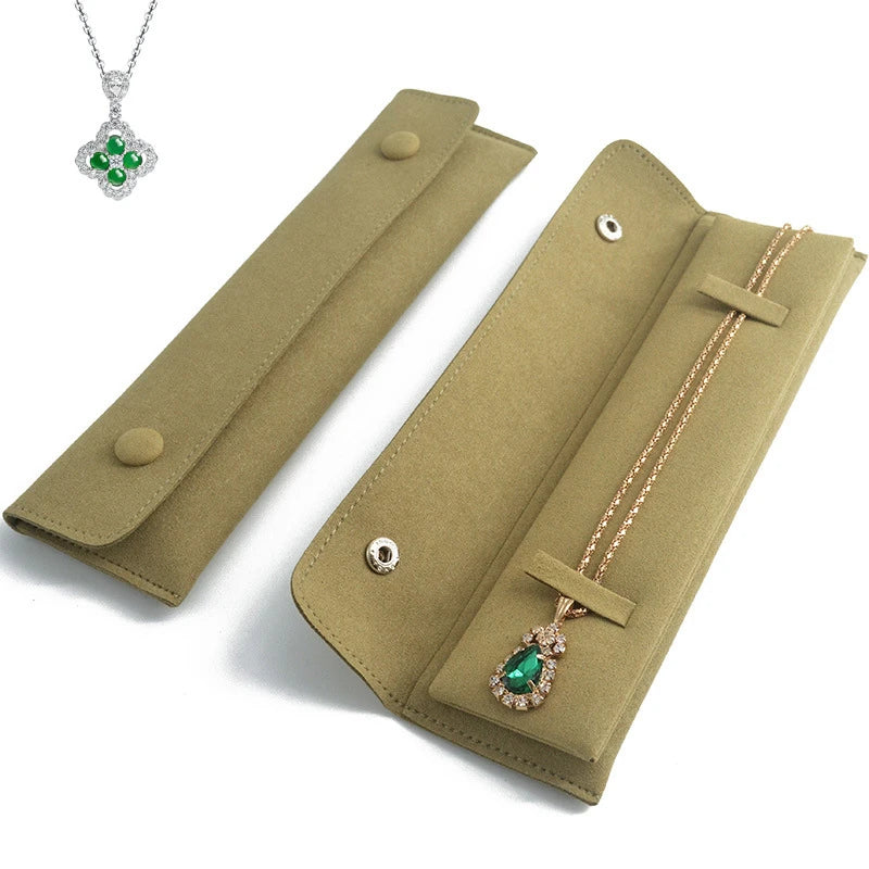 Creative Grass Green Necklace Storage Bag Microfiber Portable Bracelet Snap Collection Bag Jewelry Storage Bag