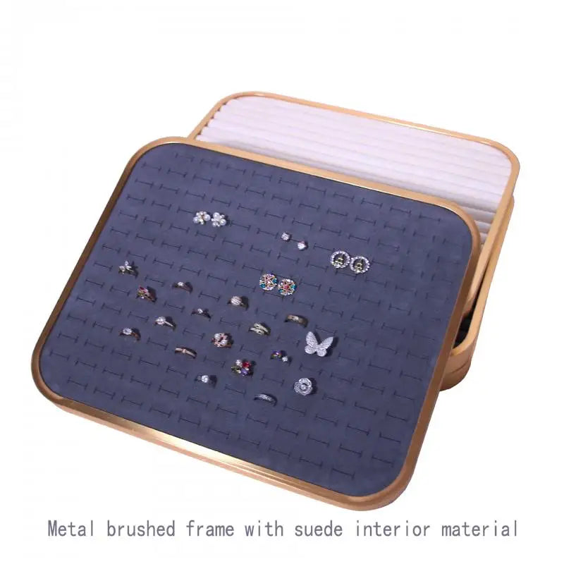High End Metal Framed Jewelry Plate Rectangular Ring Earring Tray Circular Thin Bracelet Jewelry Display Storage Board Counter