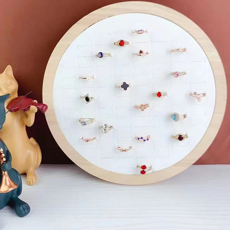 Wood Round Earrings Ring Display Tray for Jewelry Store 92 Solts Ring Storage Plat Personal Jewelry Holder Organizer