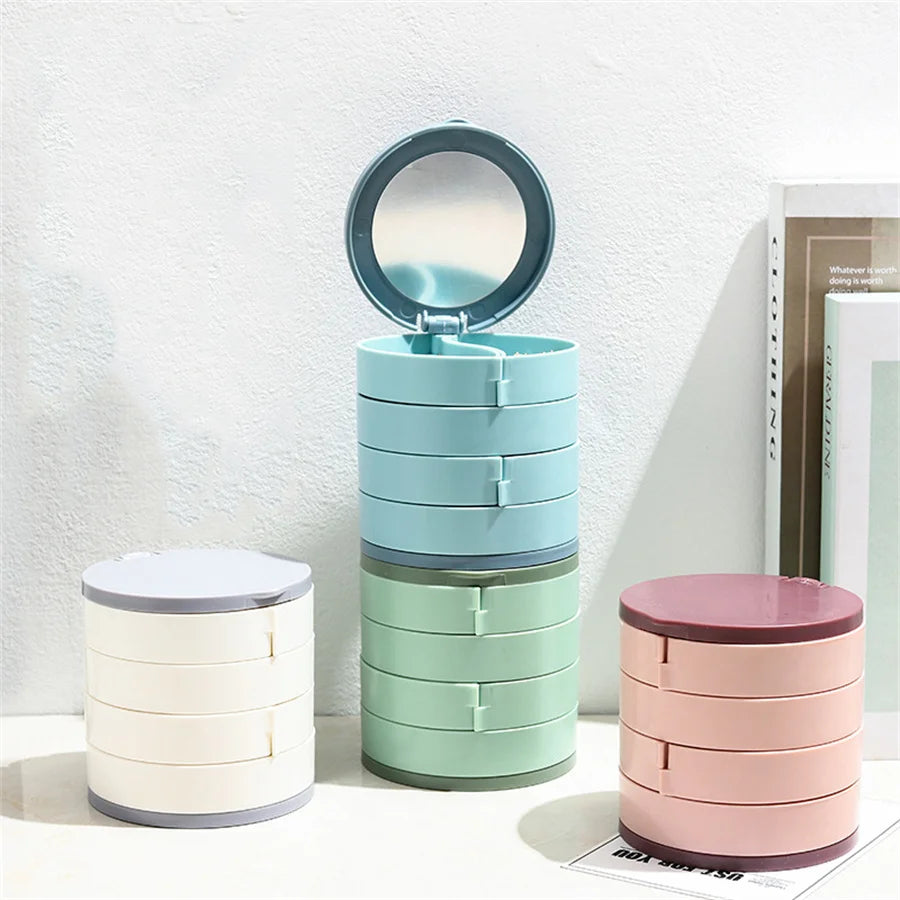 4-Layer Rotating Jewelry Storage Box Necklace Earrings Ring Organizer Holder Multi-Layer Plastic Small Items Packaging Box