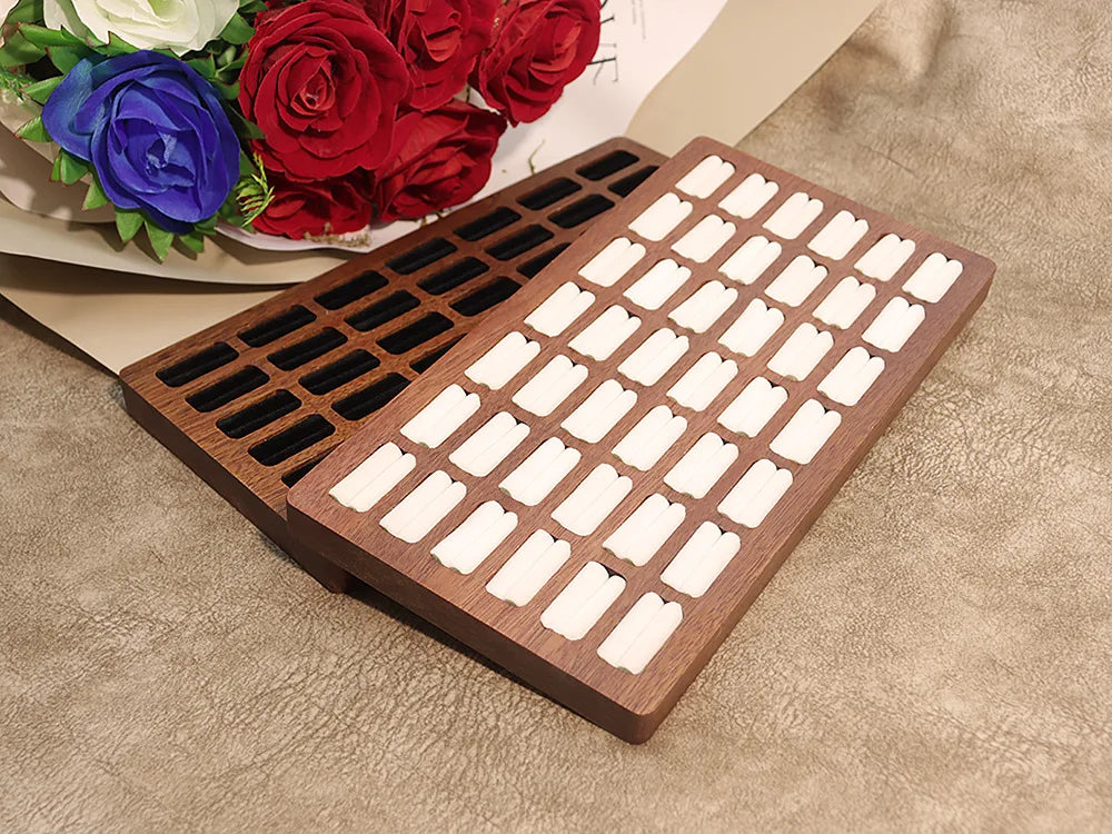High-Capacity 20/30/42 Slots Ring Display Tray Wood Ring Ear Studs Storage Packaging Case Jewelry Exhibitors Dipslay Props