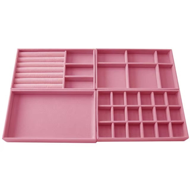 Portable Jewelry Display Tray Velvet Storage Necklace Earrings Bracelet Ring Container Organizer Holder Tray Stackable 4Pcs Prop