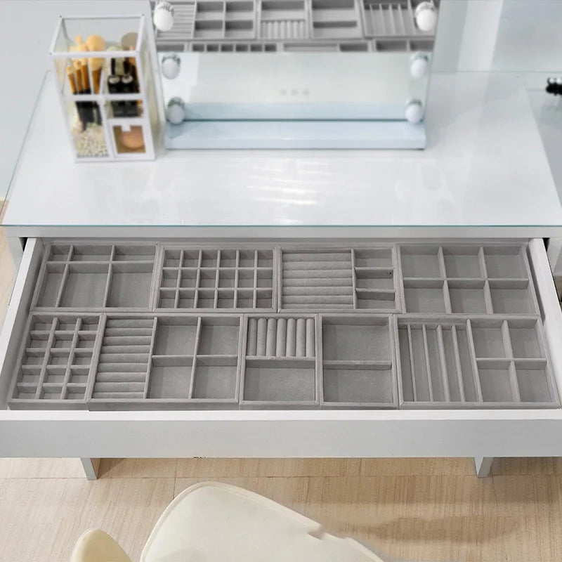 Dressing Table Drawer Storage Tray Hair Clip Lipstick Jewelry Collection Plate Gray Fabric Necklace Pendant Rings Holder