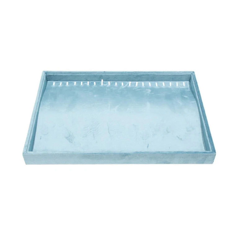 Light Blue Velvet Rings Bracelet Necklace Holder Earrings Pendant Storage Tray Jewelry Organizer Case 35*24Cm