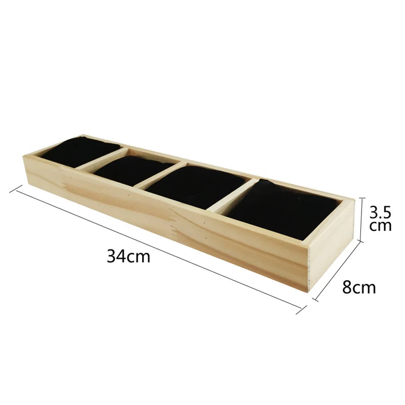 4-Grid Watch Bracelet Display Tray with Small Pillows Wooden Jewelry Storage Trays Organizer Watch Bangle Holder
