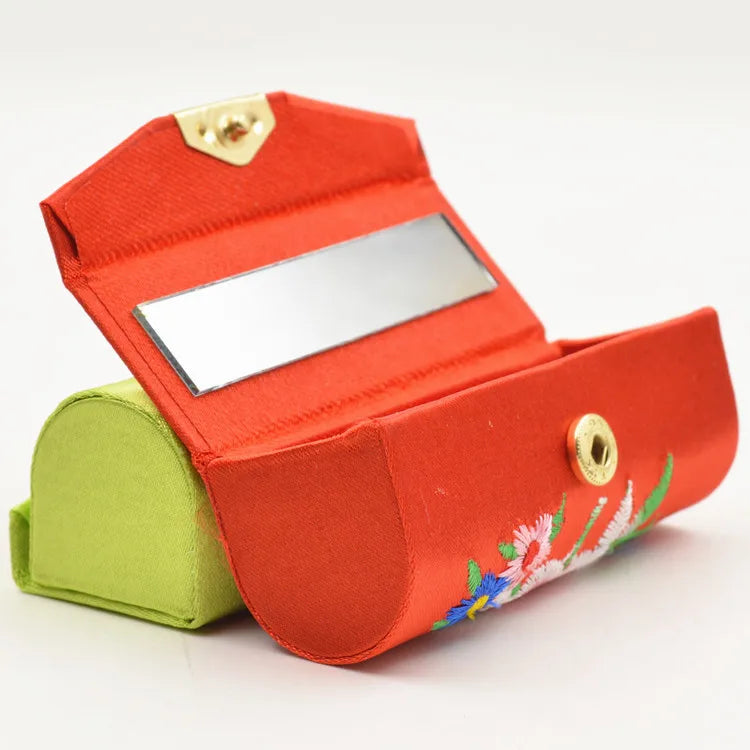 Lipstick Carry Case Classical Style Traditional Embroidery Container Jewelry Box Lipstick Storage Holder