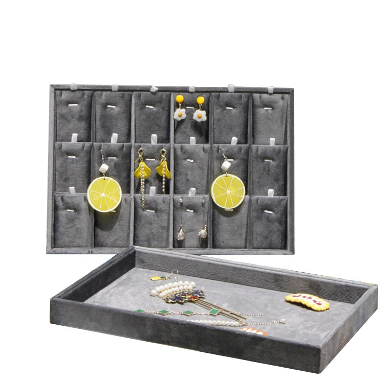 Dark Gray Velvet Tray for Jewelry Ring Bracelet Necklace Storage Organizer Earrings Pendant Holder Jewelry Packaging Trays