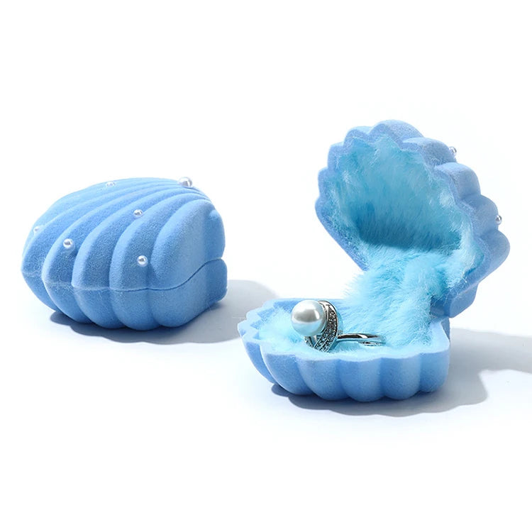 Blue Shell Shaped Jewelry Box Small Ear Stud Holder Pearl Earrings Rings Organizer Case Beautiful Small Gift Packaging Boxes