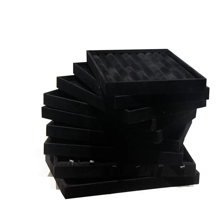 Black Velvet Ring Necklace Display Tray Earring Jade Pendant Storage Plate Large Size Rings Jewelry Organizer Box 35*24Cm