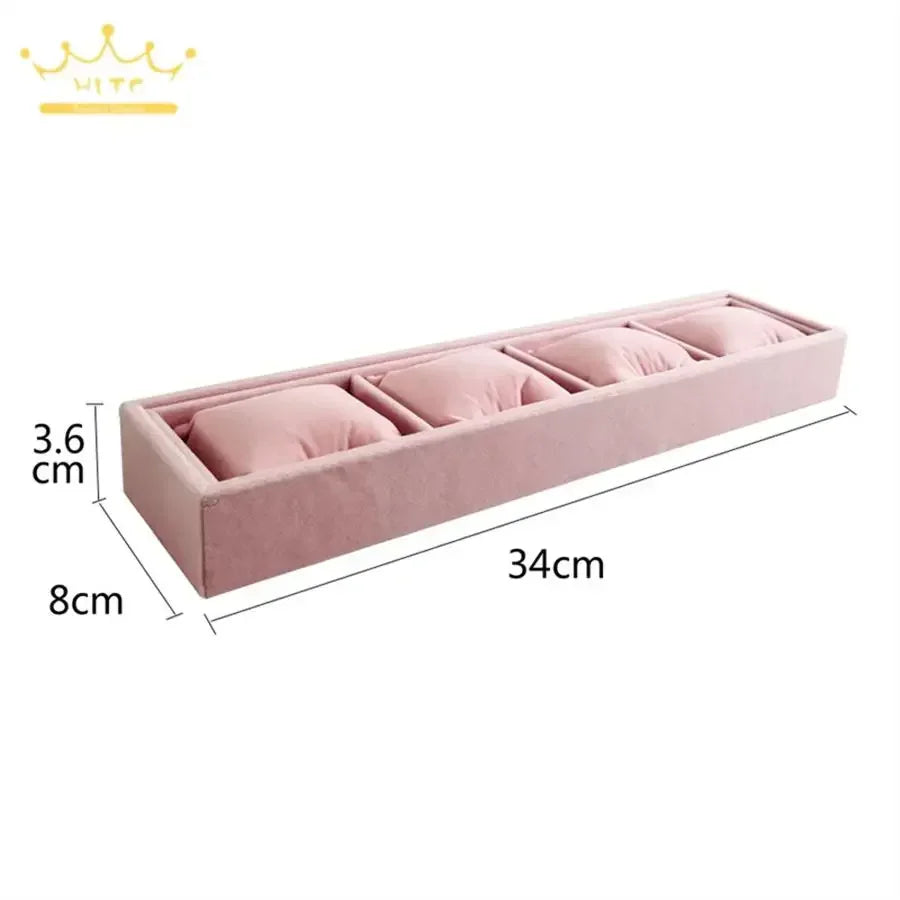 4 Grids Watch Bracelet Organizer Tray with Mini Pillows Jewelry Storage Plate Chain Watch Display Holder Tray Decorative