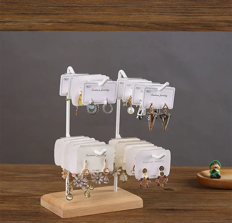 Bracelet Earring Display Holder with Wood Base Earrings Cardboard Storage Rack Jewelry Organizer Key Chain Bracelet Fram
