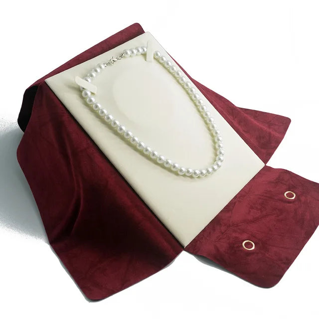 New Jewelry Necklace Holder Bag Pearl Storage Pouch Double-Sided Textured Fabric Portable Jewelry Roll Bag for Exhibitor