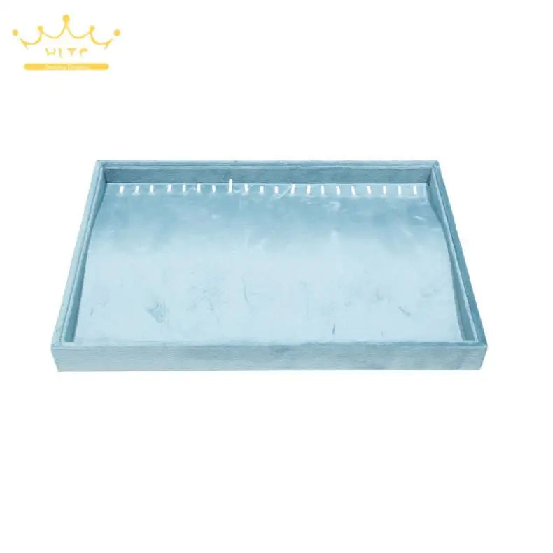 Light Blue Velvet Rings Bracelet Necklace Holder Earrings Pendant Storage Tray Jewelry Organizer Case 35*24Cm