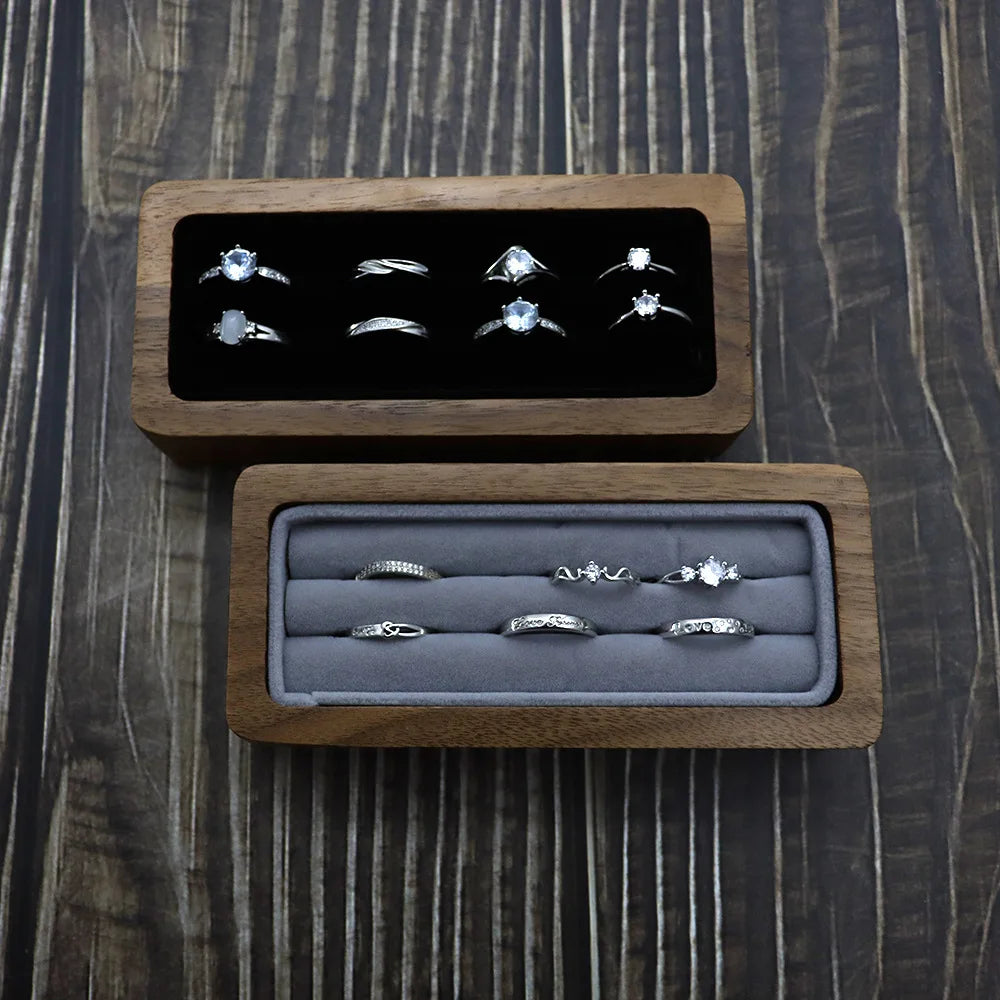 Black Walnut Rings Tray Ring Ear Stud Storage Box Rectangle Earrings Organizer Jewelry Display Tray 12.5*5.5Cm