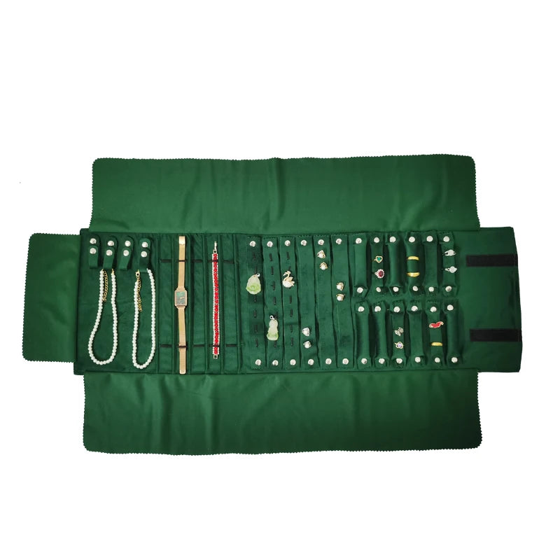 Dark Green Jewelry Velvet Bag Exhibitor Set Jewelry Storage Case Wrist Watch Necklace Display Holder Rings Pendants Packaging