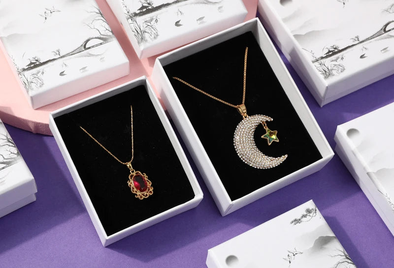 Retro Box for Cardboard Jewelry Earring Bracelet Holder Organizer Landscape Pattern Paper Box Ring Necklace Packaging Case 10Pcs