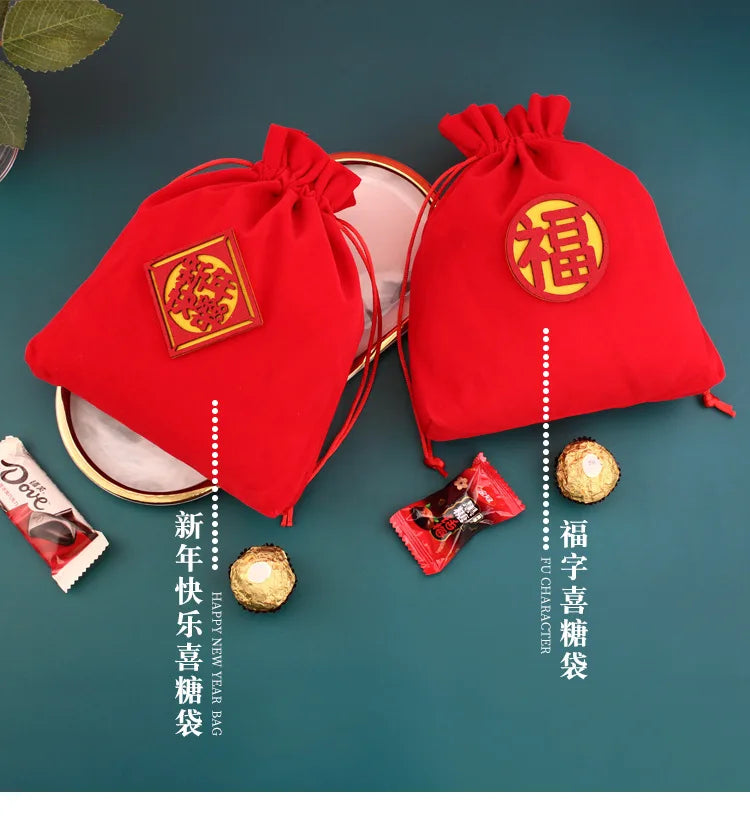 Red Velvet Jewelry Gift Bags High-Capacity Christmas Apple Packaging Bags Halloween Children's Chocolate Candy Organizer Pouch