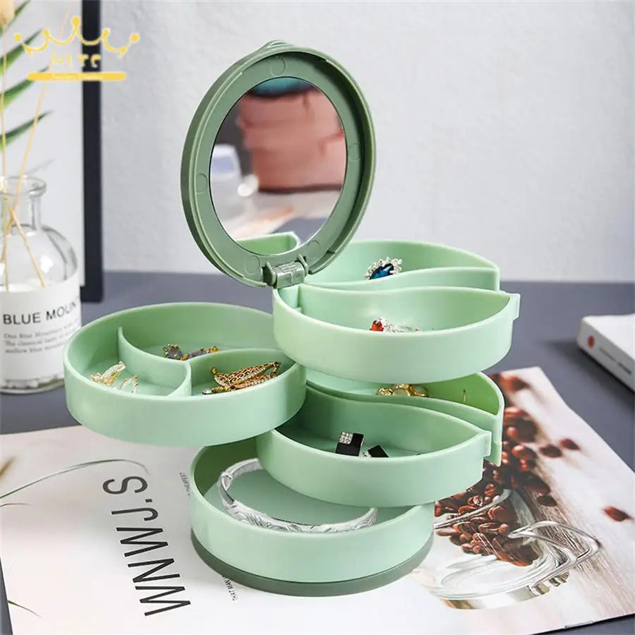 4-Layer Rotating Jewelry Storage Box Necklace Earrings Ring Organizer Holder Multi-Layer Plastic Small Items Packaging Box