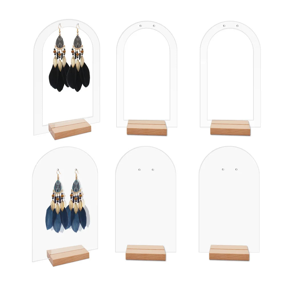 Acrylic Earrings Organizer Ear Studs Display Rack Arch Show with Wooden Bases Personal Dressing Table Jewelry Storage Rack