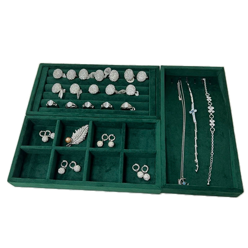 Dark Green Tray for Jewelry Ring Bracelet Display Tray Jewelry Demonstration Watch Organizer Earring Cuff-Link Storage Case