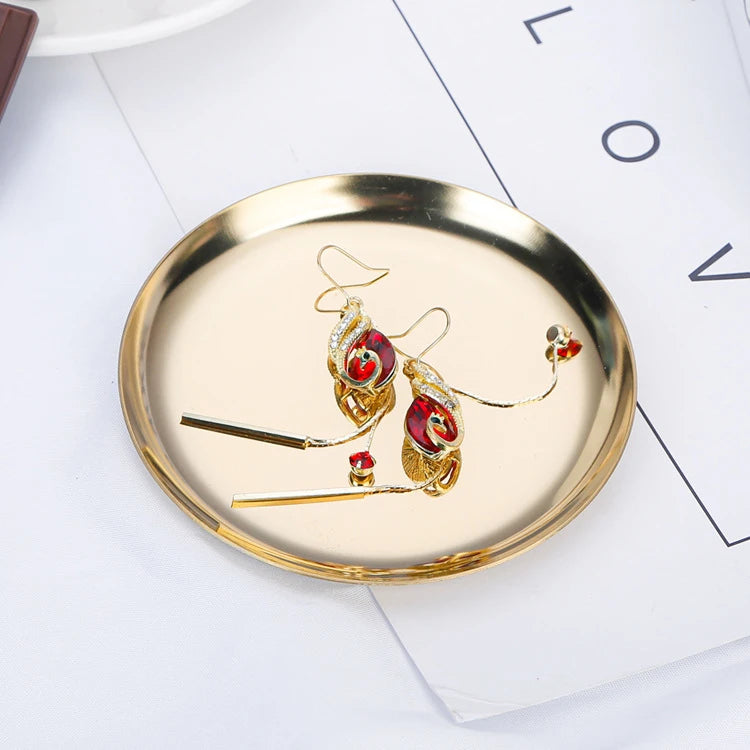 Stainless Steel Round Jewelry Display Tray Desktop Cosmetics Storage Tray Jewelry Photo Prop Tray