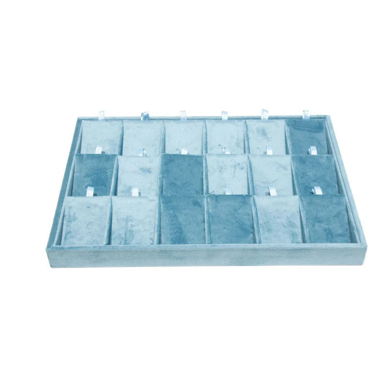 Light Blue Velvet Rings Bracelet Necklace Holder Earrings Pendant Storage Tray Jewelry Organizer Case 35*24Cm
