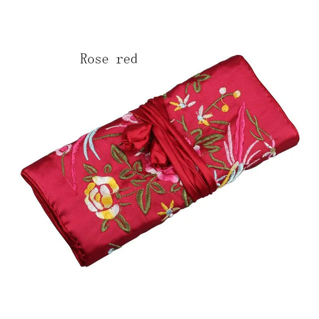 Satin Jewelry Roll Earring Bangle Holder Storage Pack Bag Travel Ring Necklace Jewellery Pouch Organizer Mix Colors