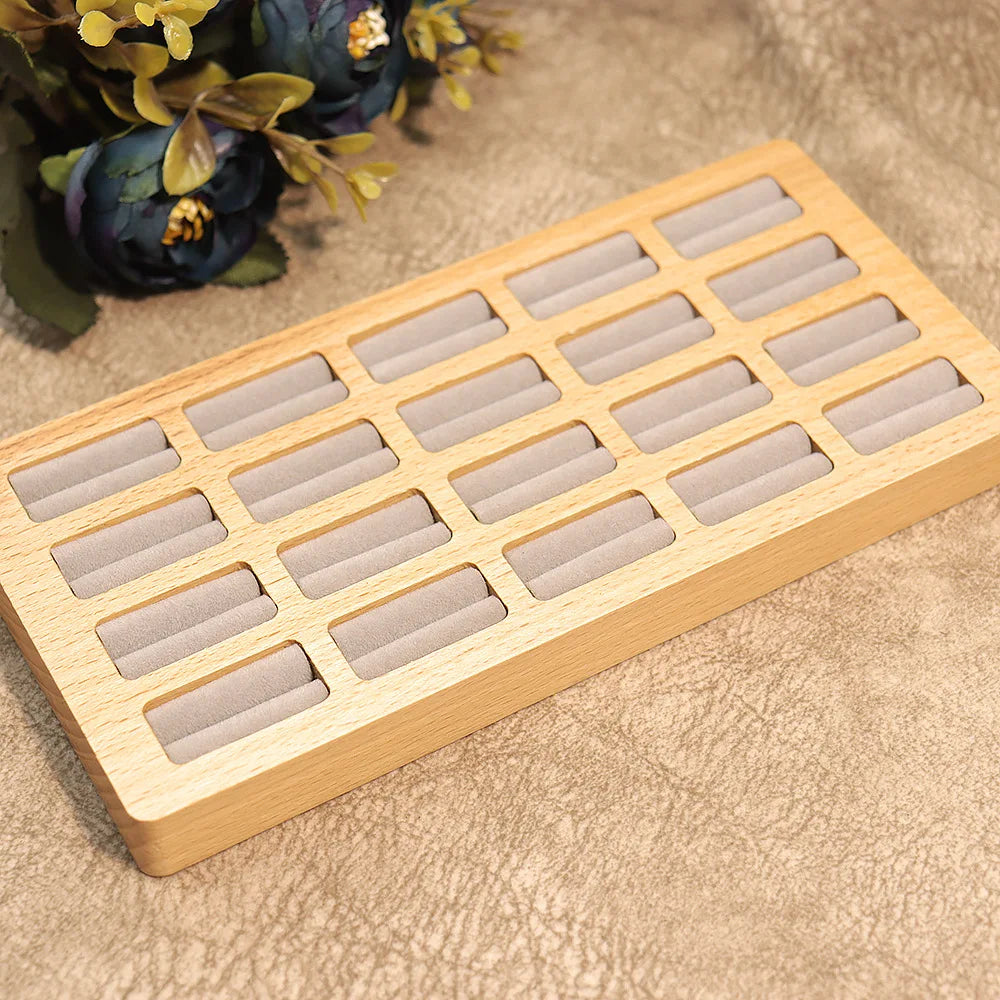 High-Capacity 20/30/42 Slots Ring Display Tray Wood Ring Ear Studs Storage Packaging Case Jewelry Exhibitors Dipslay Props