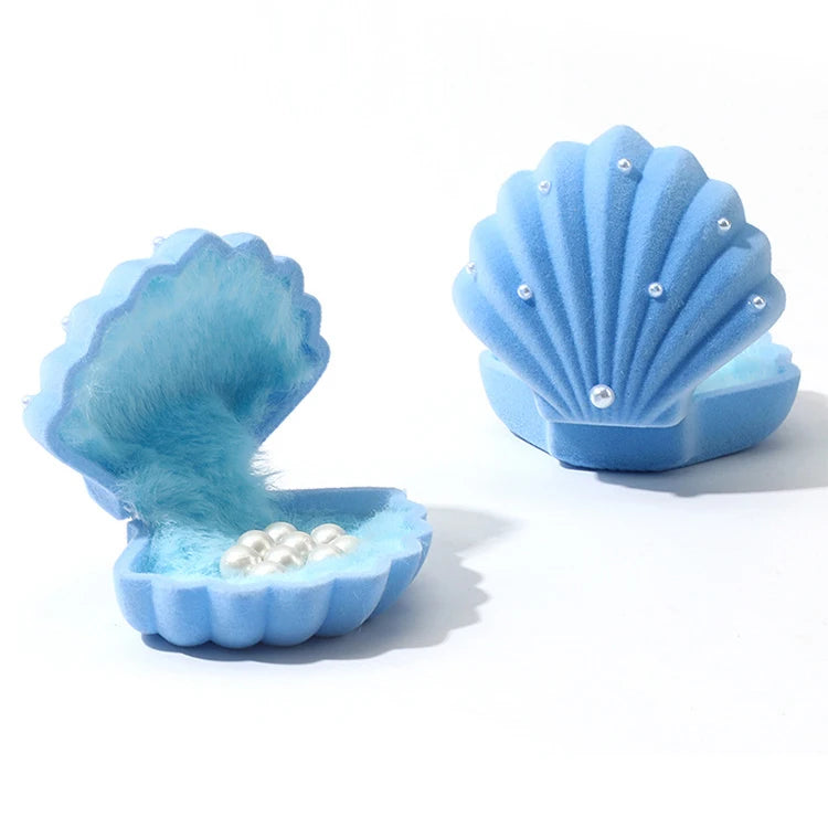 Blue Shell Shaped Jewelry Box Small Ear Stud Holder Pearl Earrings Rings Organizer Case Beautiful Small Gift Packaging Boxes